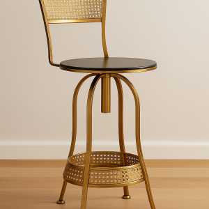Gold Black Swivel Kitchen Bar Stool Chair with High Back in Netted Design Frame