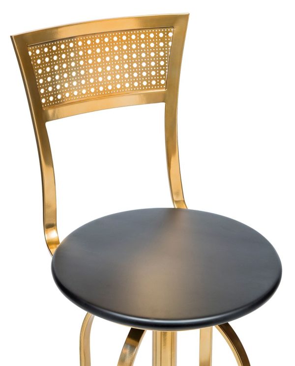 Gold Black Swivel Kitchen Bar Stool Chair with High Back in Netted Design Frame - Image 4