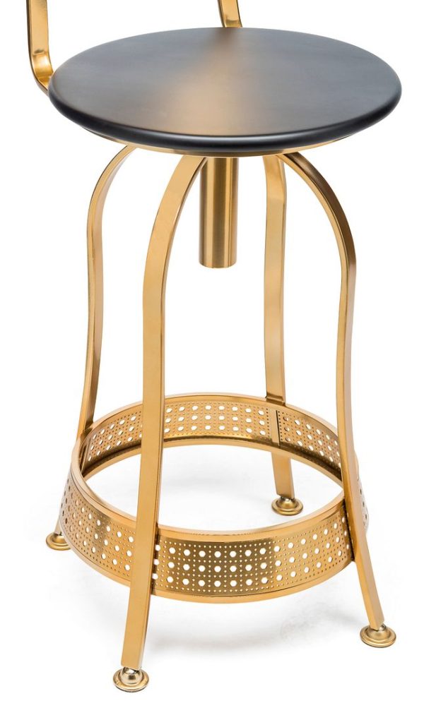 Gold Black Swivel Kitchen Bar Stool Chair with High Back in Netted Design Frame - Image 5