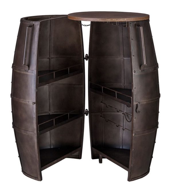 Iron Barrel Shaped Wine Rack Bar Cabinet with Wheels - Image 2
