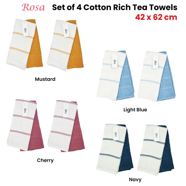 Set of 4 Rosa Cotton Rich Terry Tea Towels 42 x 62cm Mustard - Image 3