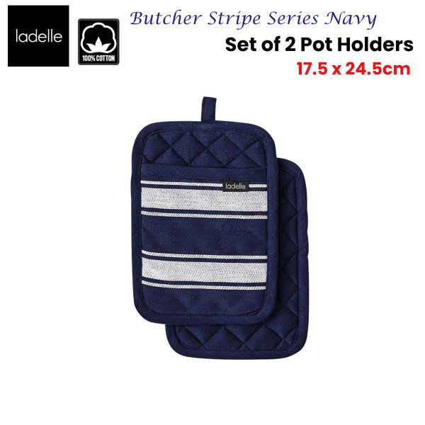Ladelle Butcher Stripe Series Navy Set of 2 Pot Holders 17.5 x 24.5cm - Image 2