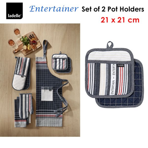 Ladelle Entertainer Charcoal Set of 2 Pot Holders 21 x 21 cm - Image 2