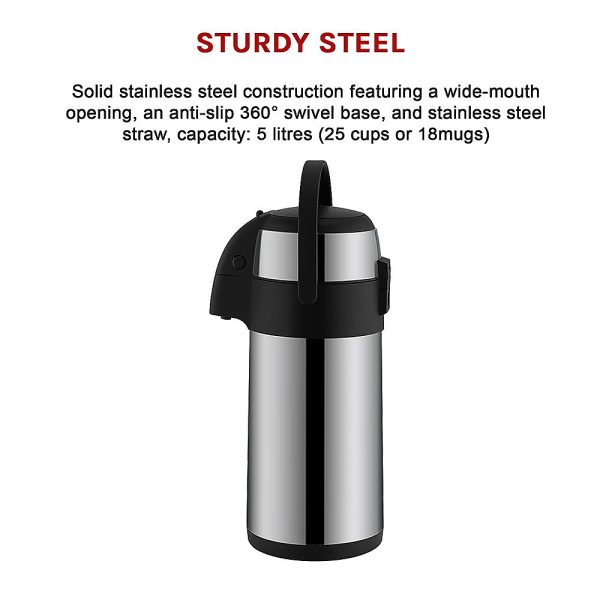 Air Pot for Tea Coffee 5L Pump Action Insulated Airpot Flask Drink Dispenser - Image 4
