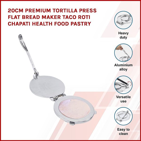 20cm Premium Tortilla Press Flat Bread Maker Taco Roti Chapati Health Food Pastry - Image 4