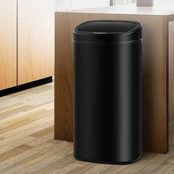 68L Motion Sensor Bin Automatic Stainless Steel Kitchen Rubbish Trash - Black - Image 2