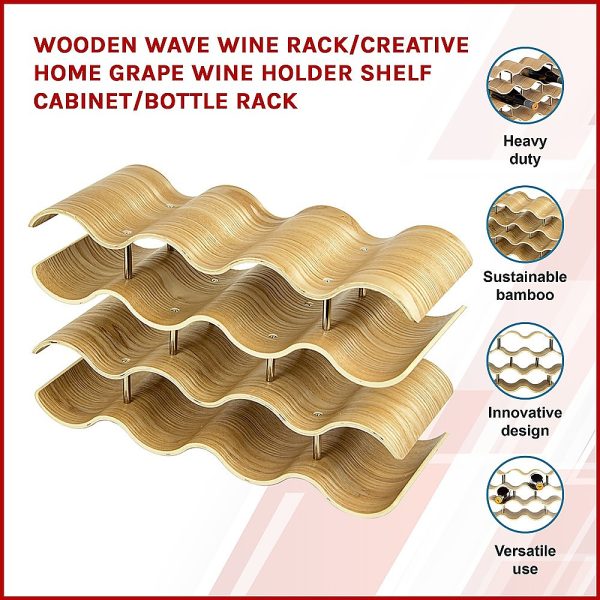 Wooden Wave Wine Rack/Creative Home Grape Wine Holder Shelf Cabinet/Bottle Rack - Image 3