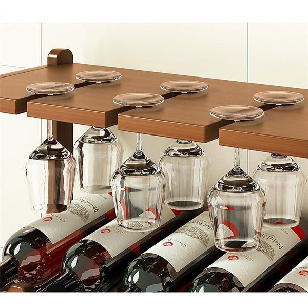 Bamboo Wine Rack Free Standing 15 Bottles with 6 Glasses Holder Storage in Dark Brown - Image 3