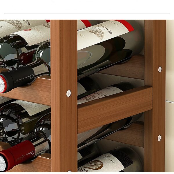 Bamboo Wine Rack Free Standing 15 Bottles with 6 Glasses Holder Storage in Dark Brown - Image 2