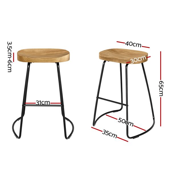 Artiss 2x Bar Stools Tractor Seat 65cm Wooden - Image 2
