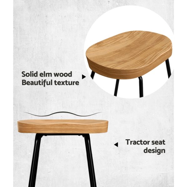 Artiss 2x Bar Stools Tractor Seat 65cm Wooden - Image 4