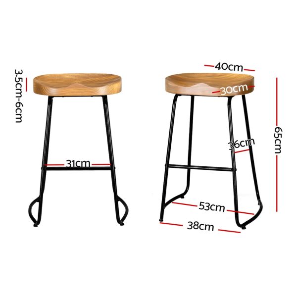Artiss 4x Bar Stools Tractor Seat 65cm Wooden - Image 2