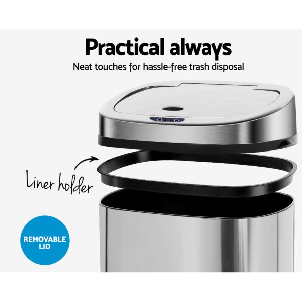 Devanti 50L Motion Sensor Bin Rubbish Automatic Silver - Image 5