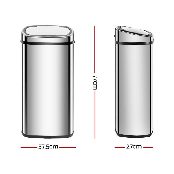 Devanti 68L Motion Sensor Bin Rubbish Automatic Silver - Image 2