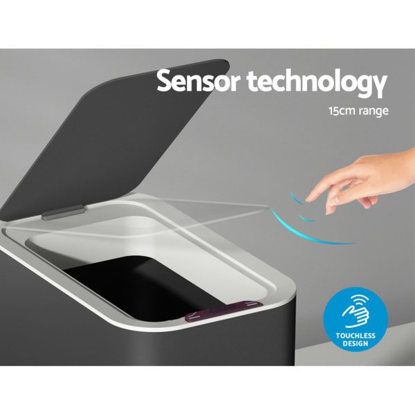 Devanti 9L Motion Sensor Bin Rubbish Automatic Ash Black - Image 4