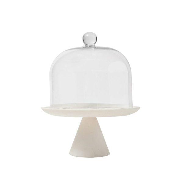 Resin Cake Stand with Glass Cloche White Base - Image 2