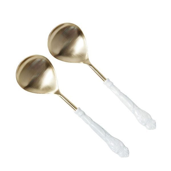 White Enamel Handle Gold Serving Spoons - Image 2