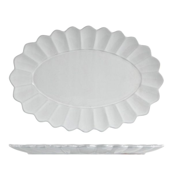 Scalloped Oval Terracotta Plate with White Glazed Finish - Image 2