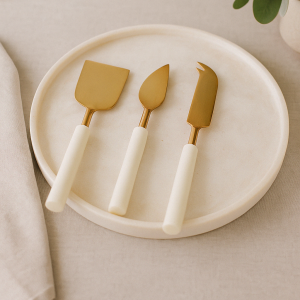 Luxe Gold & Resin 3-Piece Cheese Knife Set White