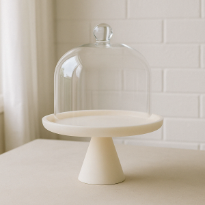 Resin Cake Stand with Glass Cloche White Base