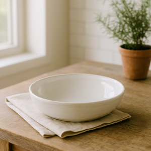 Large Hand Thrown Terracotta Bowl – White Glaze | Artisan Serving Bowl for Entertaining