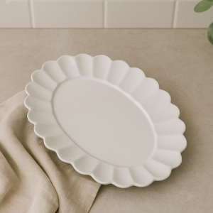 Scalloped Oval Terracotta Plate with White Glazed Finish