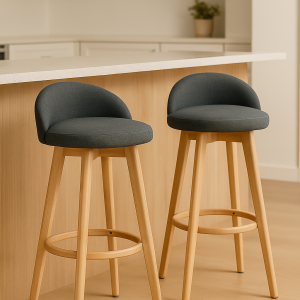 2X Wooden Bar Stool Dining Chair Fabric LEILA 72cm GREY