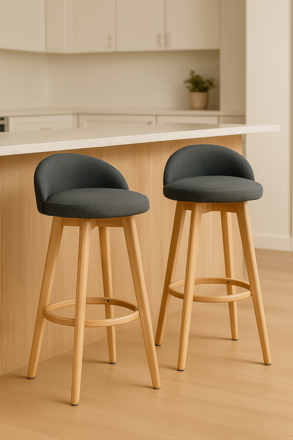 2X Wooden Bar Stool Dining Chair Fabric LEILA 72cm GREY