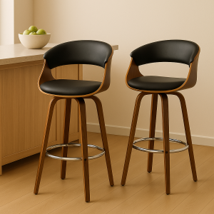 Artiss 2x Bar Stools Swivel PU Seat Wooden