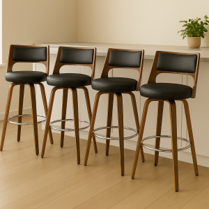 Set of 4 Swivel PU Leather Bar Stools – 76cm High | Black