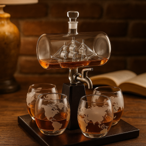 Glass Whiskey Decanter Set with Globe Glasses – 5pc Elegant Gift Set for Home Bars & Whiskey Lovers