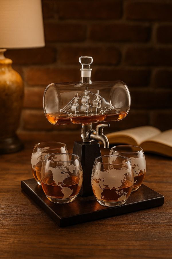 Glass Whiskey Decanter Set with Globe Glasses – 5pc Elegant Gift Set for Home Bars & Whiskey Lovers
