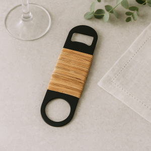 Plantation Bottle Opener Black & Rattan