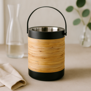 Plantation Wine Cooler Black & Rattan