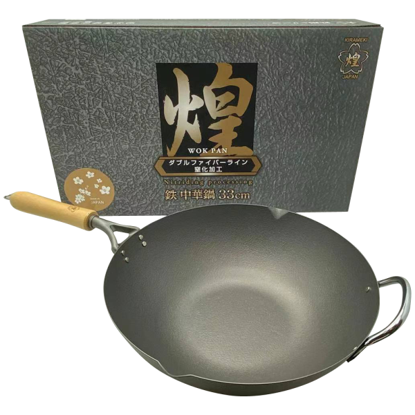 Kirameki Premium Cast Iron Nitriding Processing Stir-fry Wok (Made in Japan) - 33cm