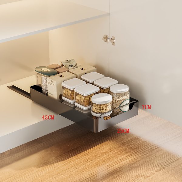 Black Kitchen Cabinet Pull-Out Drawer Organizer - Soft-Close, 43x25x7cm Compact Storage Solution - Image 2