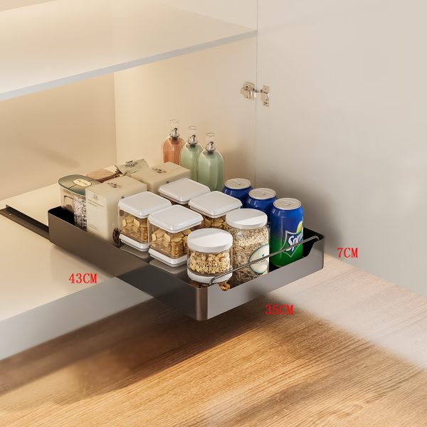 Black Pull-Out Kitchen Drawer Organizer - Soft-Close, 43x35x7cm Storage Solution for Pantry & Drinks - Image 2