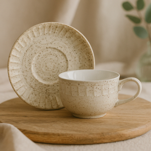 Glazed Elegance: Premium Stoneware Tea Cup and Saucer