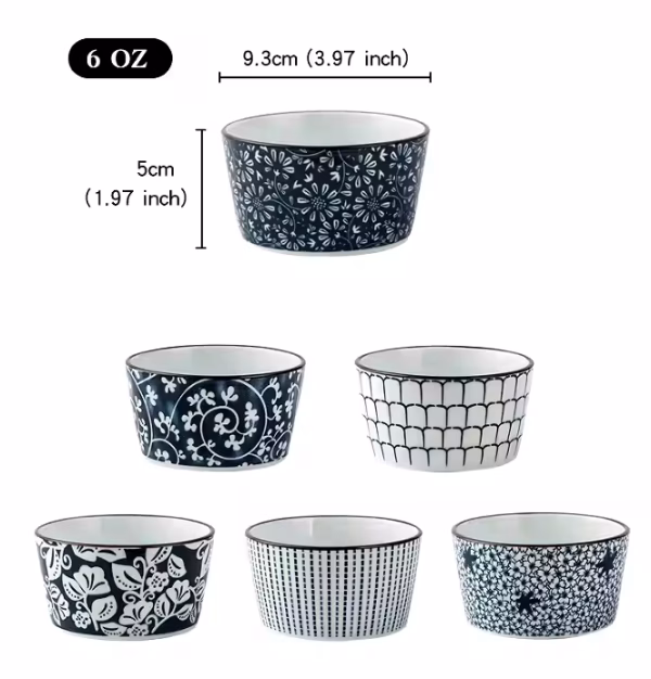 Ceramic Bakeware Set Blue Patterned Ramekins Set of 6 - Image 4
