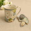 Elegance in Bloom: White Rose Fine Bone China Mug with Matching Strainer