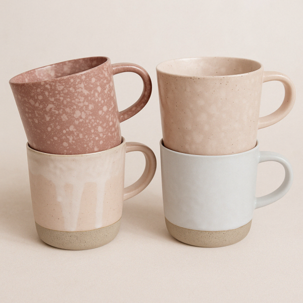 Robert Gordon Stoneware Pink Mugs Set of 4 - Crafted for Everyday Elegance