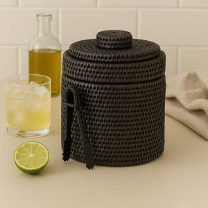 The Ultimate Entertainer’s Secret: Rattan Ice Bucket with Tong - Black