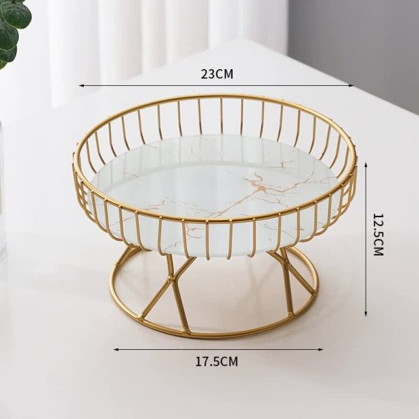 Elegant Glass Round Serving Tray with Gold-Finished Iron Frame White - Image 3