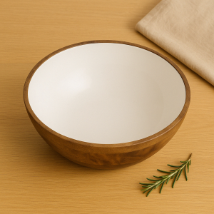 Handcrafted Mango Wood & Enamel Serving Bowl
