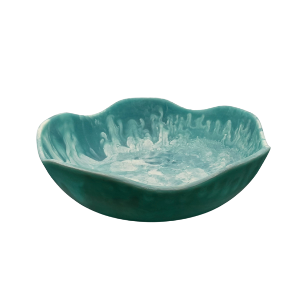 Handmade Resin Bowl – Wavy Edges with Ocean Swirl Design - Small - Blue - Image 4