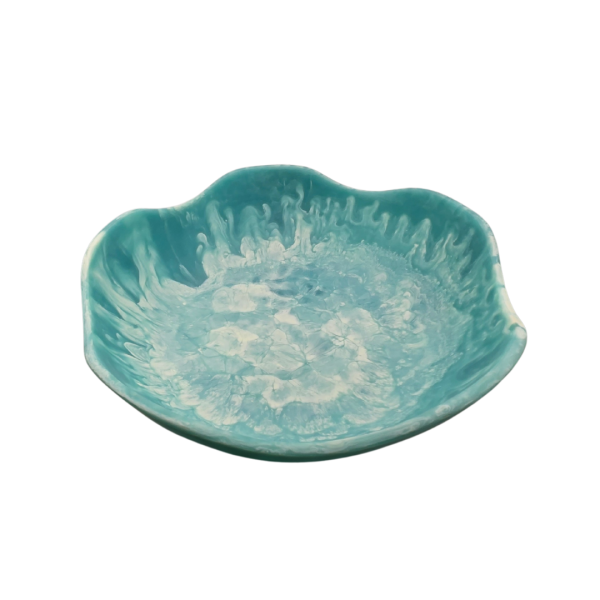 Handmade Resin Bowl – Wavy Edges with Ocean Swirl Design - Small - Blue - Image 2