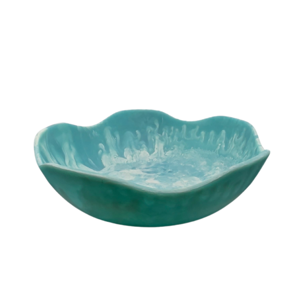 Handmade Resin Bowl – Wavy Edges with Ocean Swirl Design - Small - Blue - Image 3