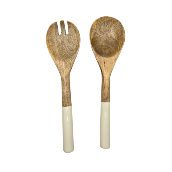 Handcrafted Mango Wood & Enamel Salad Server Set – Stylish & Sustainable Serving Utensils - Image 2