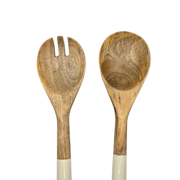 Handcrafted Mango Wood & Enamel Salad Server Set – Stylish & Sustainable Serving Utensils - Image 3