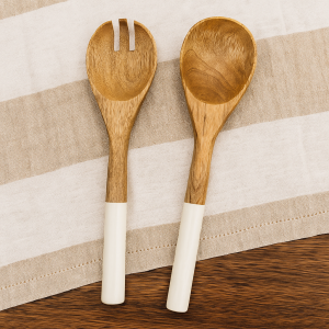 Handcrafted Mango Wood & Enamel Salad Server Set – Stylish & Sustainable Serving Utensils